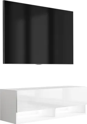 Obrázek produktu pro Nízká TV deska 100 cm matná bílá / lesklá bílá, LED bílá, 100 × 32 × 34 cm