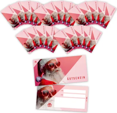 Produktbild von itenga 25x Geschenkgutschein Weihnachten Santa Weihnachtsmann (Motiv 34) Postkarte zum Ausfüllen DIN Lang 21,0 x 10,5 cm
