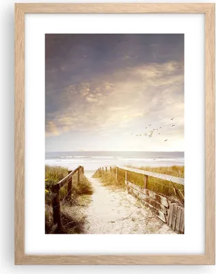 Produktbild von Gerahmtes Poster - Rahmen in heller Eiche - Meer Weg Strand - 30x40 cm - Wand Bild - Wanddeko - Wandbilder - Kunstposter - Wandposter - Bilderrahmen - Bilder - Kunstdruck - P2NPA30x40-5190