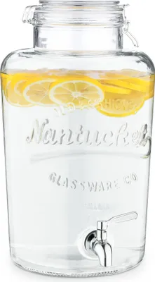 Produktbild von Navaris Getränkespender 8 Liter aus Glas - Zapfhahn aus Edelstahl und Bügelverschluss - Wasserspender Glasbehälter für kalte Getränke