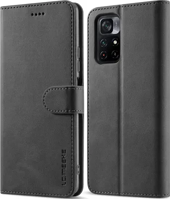 Image de Etui pour Xiaomi Poco M4 Pro 5G, étui en cuir avec fermeture magnétique et support, étui de protection noir