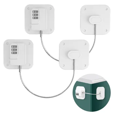 Immagine prodotto di Set di 2 serrature per frigorifero con codice, adesive, per la sicurezza dei bambini, senza necessità di foratura, colore bianco