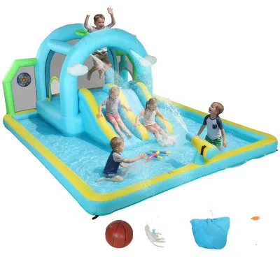 Obrázek produktu pro Nafukovací vodní hrad, 2 tobogány, trampolína, modrá barva