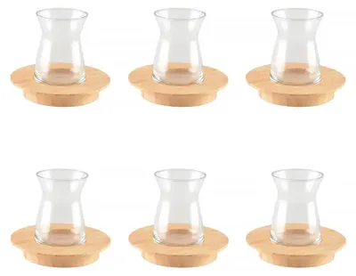 Produktbild von Teetassen mit Untertassen aus Holz – 6er-Set