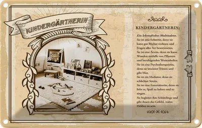Produktbild von vianmo Blechschild 12x18 cm Kindergärtnerin Beruf Arbeit