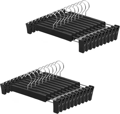 Productafbeelding van Kledinghangers met 2 verstelbare, antislipclips, 20 stuks, met 360° draaibare haken, geschikt voor broeken en rokken