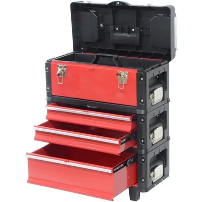 Immagine prodotto di Carrello portautensili, 3 moduli, portata 60 kg, acciaio e polipropilene, maniglia telescopica