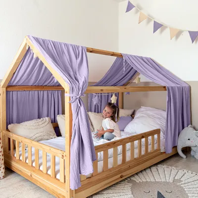 Produktbild von Hausbett Himmel Gold aus Musselin - 2er-Set für Kinderbett