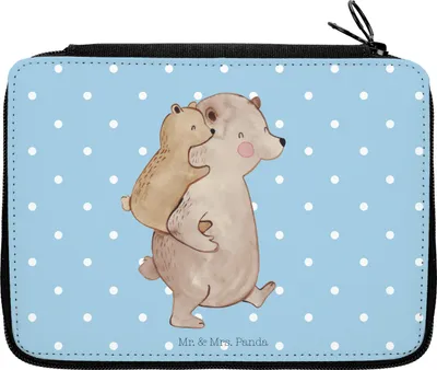 Produktbild von Mr. & Mrs. Panda Schreibmappe Papa Bär - Blau Pastell - Geschenk, Schlampermäppchen, Federmäppchen, Federtasche, Etui, Stifte, Geburtstag, Muttertag, Vatertag, Mäppchen