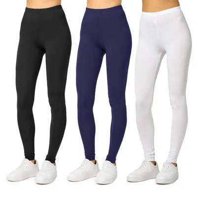 Produktbild von Merry Style 3 Pack Damen Lange Leggings aus Viskose (Schwarz/Navy/Weiß, L) MS10-143