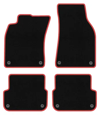 Image de Tapis de sol en moquette pour Audi A6 C6 2004-2006 (berline/break) – jeu 4 pièces, noir/rouge, sur mesure – Wielganizator CARLUX
