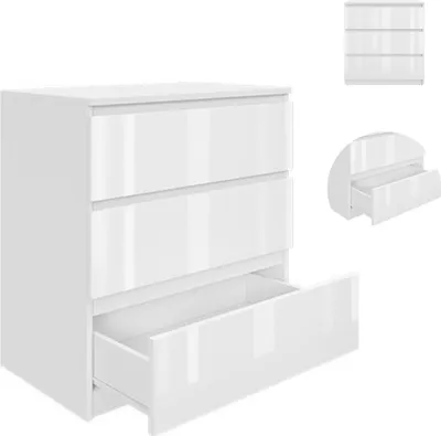 Zdjęcie produktu dla YUMEBLY | Komoda słupek 71x75x40 cm z 3 szufladami – szafka do salonu, sypialni, biura lub pokoju dziecięcego | Biały połysk