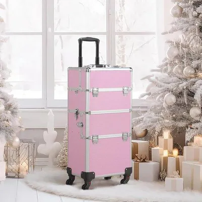 Produktbild von Famanu Kosmetikkoffer mit Rollen - Große Beautycase Trolley mit Fächern & Tragegurt