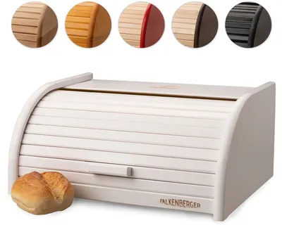 Produktbild von FALKENBERGER Brotkasten aus Holz Buche Weiß 39x29x18cm Rollbrotkasten traditionell Brotbox mit Roll-Deckel Handmade