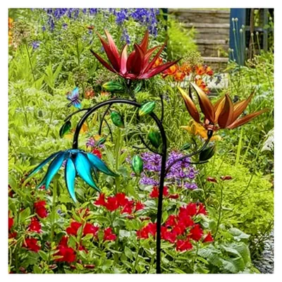 Produktbild von Windspiel aus Metall mit Pfahl, rotierende Windmühle,Kinetische Windspinner - Sonnenblumen- und Schmetterlings-Windräder, Garten-/Außendekoration, rotierende Windmühle aus Metall für Hofkunst
