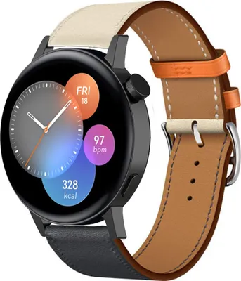 Produktbild von Strap-it Huawei Watch GT 3 42mm Lederarmband (Weiß/Dunkelblau)
