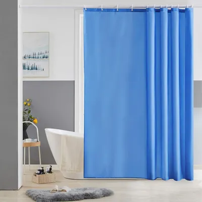 Produktbild von Duschvorhang Stoff Blau 180x180 cm Wasserdicht Waschbar Anti-Schimmel 12 Ringe