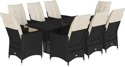 Obrázok produktu pre vidaXL 9-dielny záhradný jedálenský set s vankúšmi Black Poly Rattan