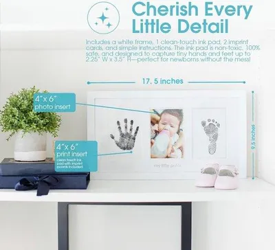 Produktbild von Famanu Babyprints Hand- und Fußabdruck Fotoliste Kit mit sicherem Clean-Touch Inkpad, Weiß