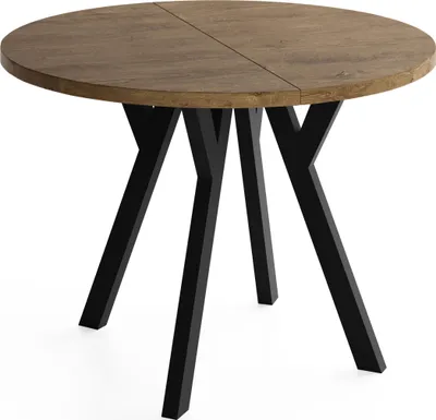 Produktbild von Runder Ausziehbarer Esstisch im Loft-Stil XXL Groß – Verlängerbarer Tisch mit Schwarzen Holzbeinen – Platzsparender Esstisch für Wohnzimmer – Eiche Braun Rustikal – 100 bis 300 cm