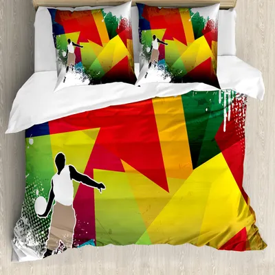 Produktbild von ABAKUHAUS Basketball Bettbezug Set, Basketball Sprung Hintergrund Mit Geometrischer Form Farbe Spritzt Moderne Kunst, 155 x 220 cm + 80 x 80 cm, Mehrfarbig