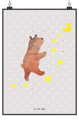 Produktbild von Mr. & Mrs. Panda Bild Bär Träume DIN A4 - Grau Pastell - Geschenk, Plakat, drucke, Traumdeutung, wanddeko, Träumen, Teddy, Kunstdruck, Traum, Wandschmuck