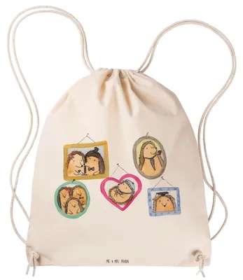 Produktbild von Mr. & Mrs. Panda Gymbag Igel Familie - Transparent - Geschenk, Liebe, Bilder, wander rucksack, Baumwolltasche, Stoffbeutel, gym tasche, Jutebeutel, Turnbeutel, Papa