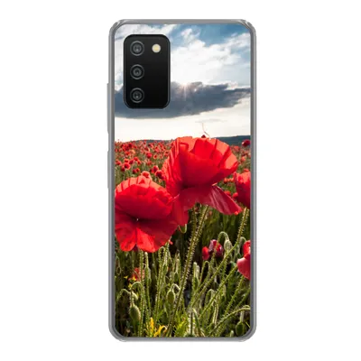 Produktbild von MuchoWow® Handyhülle Schutzhülle Hülle für Samsung Galaxy A03s Mohnblumen vor einem dramatischen, stürmischen Himmel Silikon Softcase Handy Hülle - Schutz