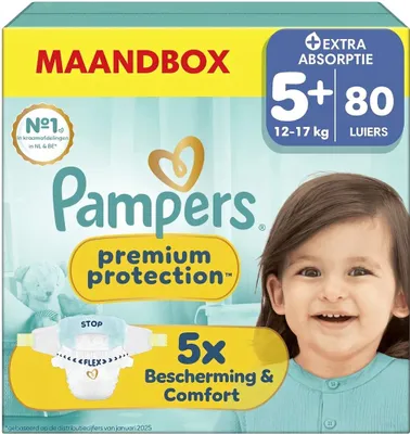Produktbild von Pampers Premium Protection Größe 5+ – 80 Windeln – 12–17 kg – Vorteilspackung, KI-generiertes Bild