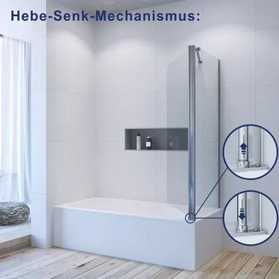 Produktbild von Badewannenaufsatz Duschwand Duschabtrennung für Badewanne mit Seitenwand 80x70x140 cm Echtglas 5 mm Einscheibensicherheitsglas mit Nano Beschichtung