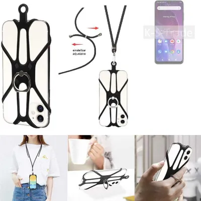 Produktbild von K-S-Trade 3in1 Handykette Handyband Handykordel Halsband Smartphone-Ring Handy-Ring kompatibel mit Cubot P60 Fingerhalterung Handyring Tischständer