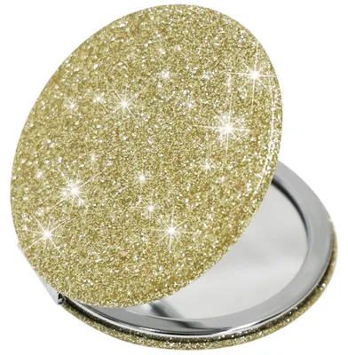 Standspiegel rund, vergrößernd, Gold, 7x7 cm, Kunstleder
