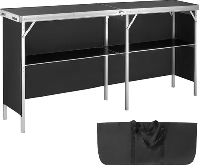 Produktbild von Tragbarer Messestand - Faltbarer Promotionstisch mit Aufbewahrungsregal - Schwarz, 1980 x 385 x 880 mm