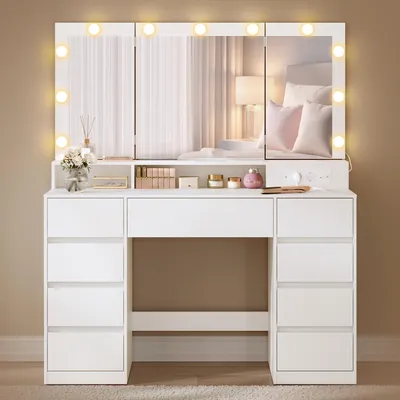 Productafbeelding van VASAGLE make-up tafel met spiegel en LED-verlichting, 9 lades