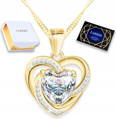 Image de Collier en or avec cœur en cristal, zircon blanc, argent 925 doré