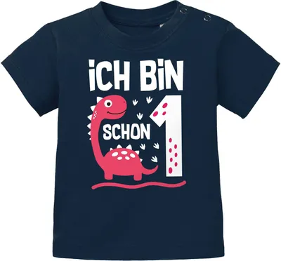 Produktbild von Baby T-Shirt 1. Geburtstag Ich bin schon 1 Jahr Dinosaurier Dino Geburtstagsshirt kurzarm Baumwolle Mädchen MoonWorks® navy 80/86 (10-15 Monate)