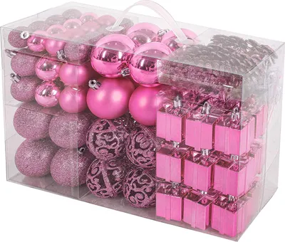 Immagine prodotto di BRUBAKER Set di 101 pezzi con ciondolo per albero - Scintillanti gingilli natalizi per l'albero di Natale Rosa