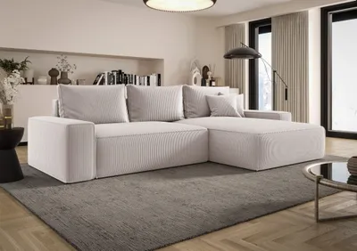 Produktbild von Ecksofa Schlafsofa Sofa WALKEN Stoff Poso Altweiß Ottomane Rechts