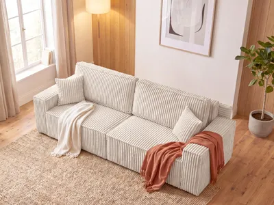 Produktbild von BroMARKT Sofa mit Schlaffunktion BELIO 200x138 cm Couch mit Bettkasten Creme