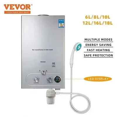 Immagine prodotto di Scaldabagno a gas GPL - 12 litri - Doccia da campeggio/doccia esterna - Colore grigio