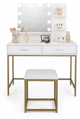 Produktbild von Aga Schminktisch mit Spiegel und LED-Beleuchtung + Hocker Mattweiß
