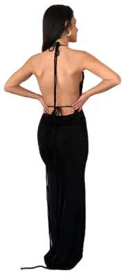 Immagine prodotto di JUMISEE: Abito lungo elegante da donna, senza maniche, con schiena scoperta e drappeggi