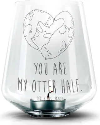 Produktbild von Mr. & Mrs. Panda Kerzenhalter Glas Otter Herz - Transparent - Geschenk, Windlicht, Teelichthalter, Love You, Laterne, Liebe