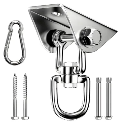 Produktbild von Set von Deckenhaken für Beton und Holz, Tragfähigkeit bis zu 450 kg, Edelstahl, 360° drehbar, geeignet für Schaukeln, Hängesessel und Hängematten, inkl. Schrauben und Karabinerhaken