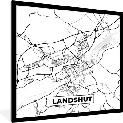 Produktbild von MuchoWow® Gerahmtes Poster Landshut - Stadtplan - Karte 40x40 cm - Poster mit Schwarzem Bilderrahmen Wandposter Rahmen Foto Bilder - Mit Rahmen - Wanddekoration Schlafzimmer
