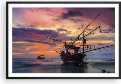 Produktbild von Gerahmtes Poster - Schwarzer Rahmen - Asien Boot Kutter - 91,5x61 cm - Wand Bild - Wanddeko - Wandbilder - Kunstposter - Wandposter - Bilderrahmen - Bilder - Kunstdruck - Wandbild - P2BAA91x61-4144