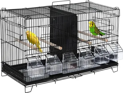 Obrázek produktu pro Klec pro ptáky - Kovová klec - S přepážkou - Háčky a bidýlka - Výsuvná zásuvka - Železo - 59,5 x 26,5 x 39,5 cm - Černá barva