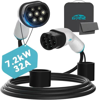 Obrázek produktu pro 7,2 kW, 32A, nabíječka pro elektromobily typu 2, 5 metrů, přenosný nabíjecí kabel, jednofázová, stupeň krytí IP55