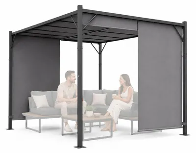 Obrázok produktu pre Záhradná pergola na terasu 3x4 m, oceľová altánka so strechou, sivá, MultiGarden