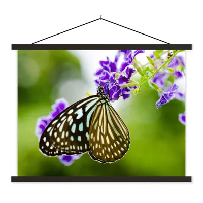 Produktbild von MuchoWow® Textilposter Lavendel - Schmetterling - Botanisch 40x30 cm mit schwarzem Rahmen - Dekorationen
